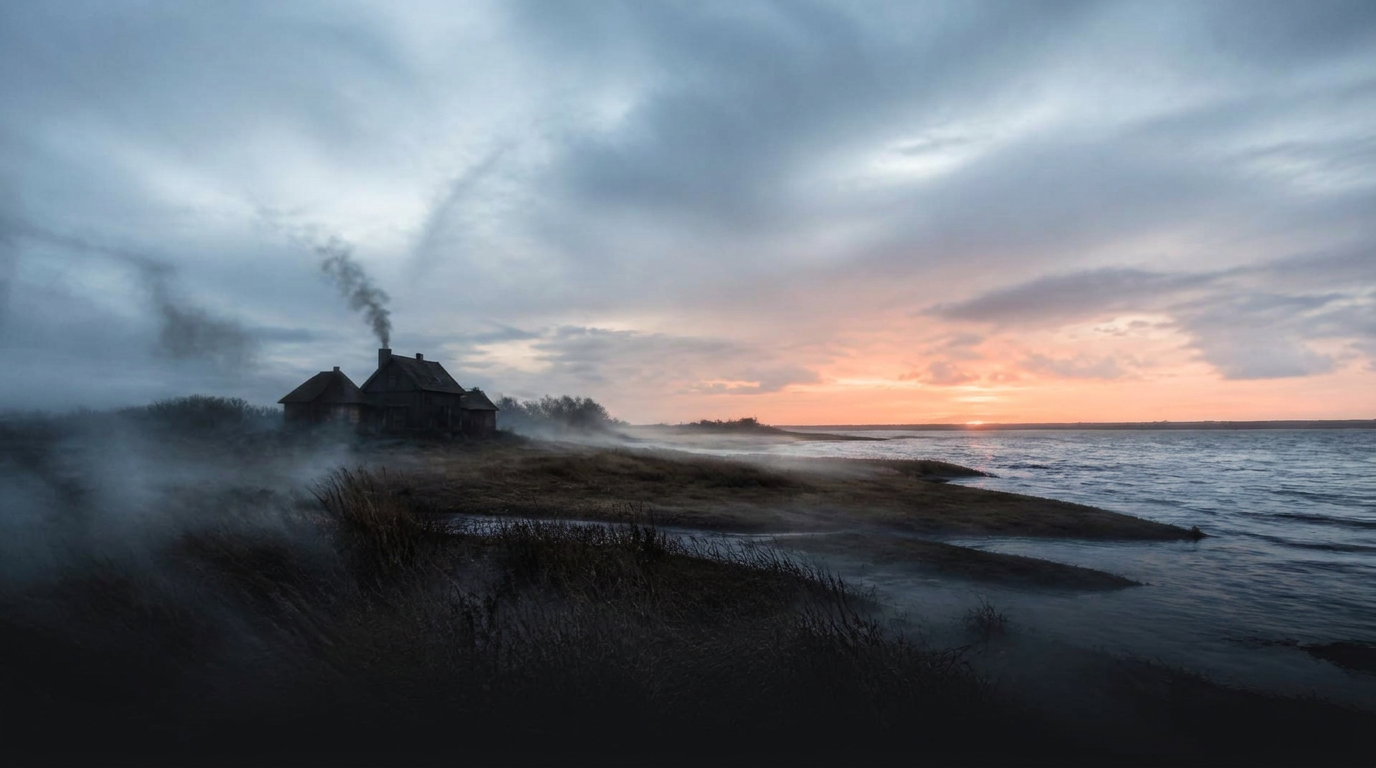 Nebelverhangene Nordseeküste im Abendlicht – Symbolbild für Cozy Crime deutsch